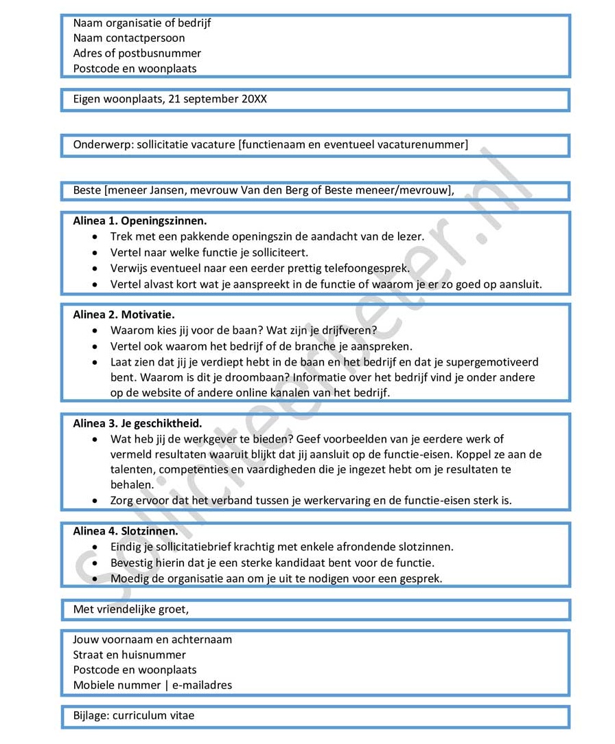 Handleiding sollicitatiebrief schrijven - template sollicitatiebrief - opbouw, opmaak en inhoud