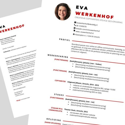 Sjabloon cv en sollicitatiebrief, Word, rood, #5