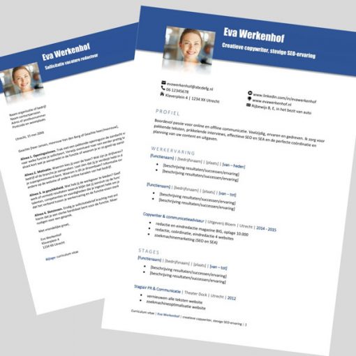 Sjabloon cv en sollicitatiebrief, Word, blauw #6