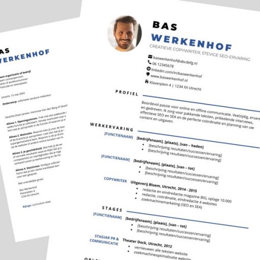 Sjabloon cv en sollicitatiebrief, Word, blauw, #4