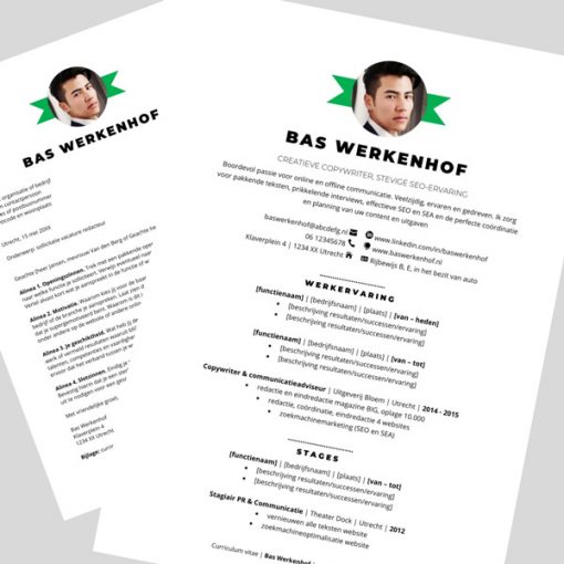 Sjabloon cv en sollicitatiebrief in Word, gecentreerde lay-out, groen #11