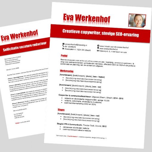 Sjabloon cv en sollicitatiebrief in Word, kleur rood